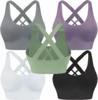 Evercute Sports Bra for Women Padded Medium Support Criss Cross Strappy Bras Seamless High Impact Yoga Exercise Athletic Bras