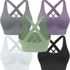 Evercute Sports Bra for Women Padded Medium Support Criss Cross Strappy Bras Seamless High Impact Yoga Exercise Athletic Bras