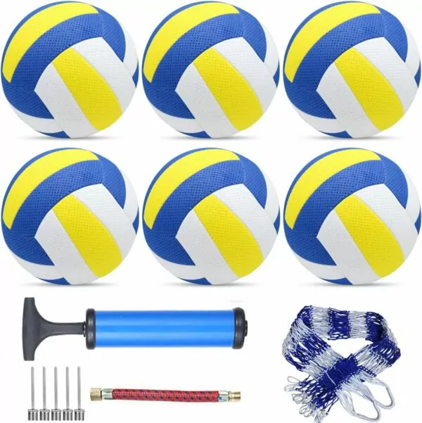 6 Pack Official Size 5 Volleyball Balls Volley Ball of Synthetic Leather,Includes Ball Pump and Net Bag,Competition Volleyball for Indoor Outdoor…