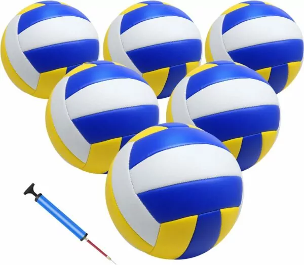 6 Pack Official Size 5 Volleyball Balls of Composite Leather Inflatable with Pump for Womens, Mens, for Outdoor, Indoor, Beach, Pool