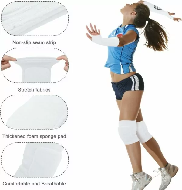 Volleyball Protection Set Sosation 2 Knee Pads Arm Sleeves Compression Forearm Wrist Guard with Thumb Hole Soft Breathable for Hitting Passing - Image 3