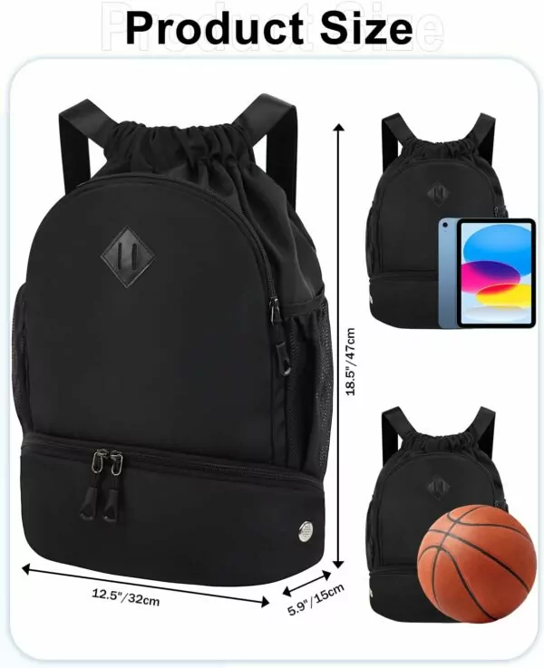 614vRYJT nL. AC SL1500 Drawstring Backpack Gym Backpack with Shoe Compartment for Men Women String Sports Bag with Wet Pocket Cinch Swim Beach Bag, Black