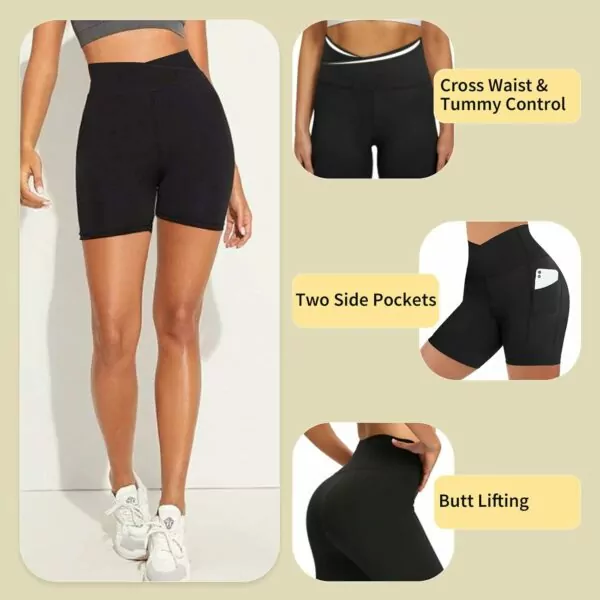 61qSk5iCzQL. AC SL1500 High Waisted Tummy Control HLTPRO Women's Workout Shorts with Pockets for Biker Gym Running Athletic