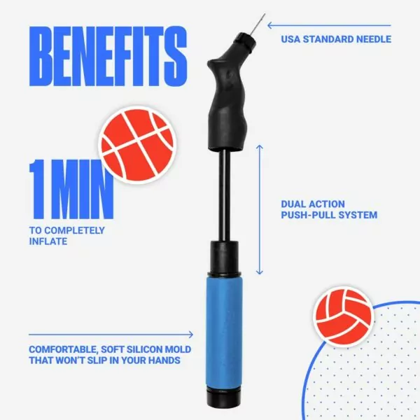 61sa8qfgdrL. AC SL1500 SPORTBIT Ball Pump for Sports Balls - Push & Pull Inflating System - Hand Pump for All Exercise Balls - Volleyball Pump, Basketball Inflator, Football & Soccer Ball Air Pump - Goes with 5 Needles Set