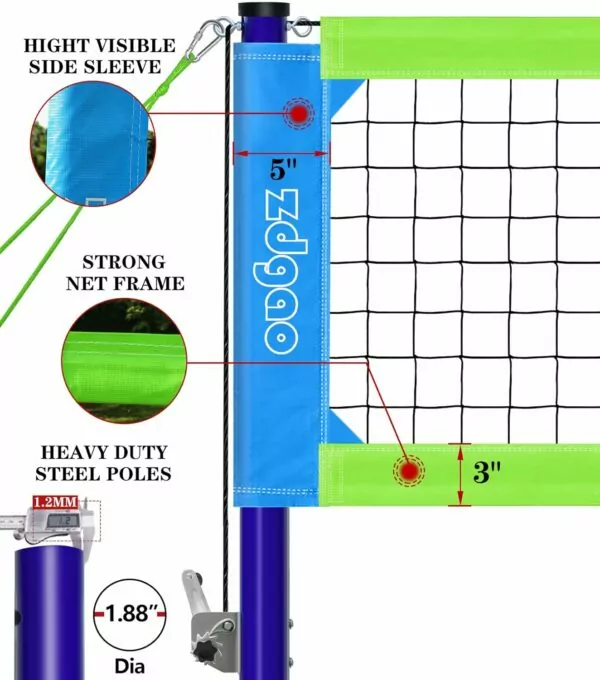 711vta2HtBL. AC SL1500 Volleyball Net Outdoor - Professional Volleyball Set with Height Adjustable Aluminum Poles and Anti-Sag System, Boundary Line, Volleyball and Pump