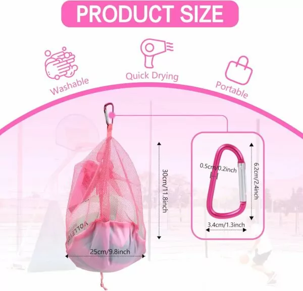 713QJQ7PMFL. AC SL1500 DLUGOPIS Pink Mesh Volleyball Bag Single Ball with Clip Drawstring Sackpack Soccer Ball Bag Basketball Bag Backpack Swim Bag Carry Bag with Zipper Pocket For Men Women Teen Gym Sports Gifts