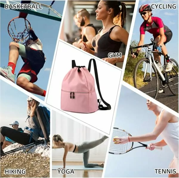 715HdNhd9UL. AC SL1500 Valleycomfy Drawstring Backpack - Sport Gym Backpack Water Resistant String Bag with Side Mesh Pockets for Men & Women Pink