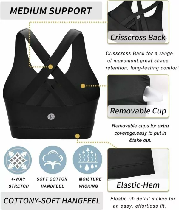 71DjlzmB75L. AC SL1500 RUNNING GIRL Sports Bra Women Criss-Cross Back Padded Strappy Medium Support Yoga Removable Cups