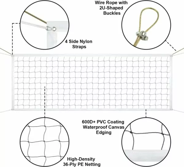 71Eq4eXqQQL. AC SL1500 Portable Heavy Duty Outdoor Beach Volleyball Net, 32 FT x 3 FT for Pool Backyard Schoolyard Indoor with Steel Wire (Poles Not Included)