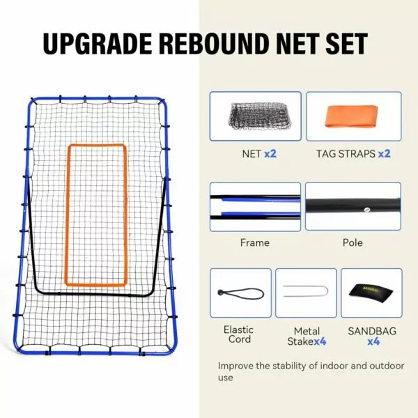 71GV0nC7SGL. AC SL1500 Volleyball Rebounder Net, 5 Angles Adjustable Volleyball Training Equipment Bounce Back Net with Sturdy Sandbags & Metal Stakes, Also for Lacrosse, Baseball, Soccer Practicing - 7x4 Ft