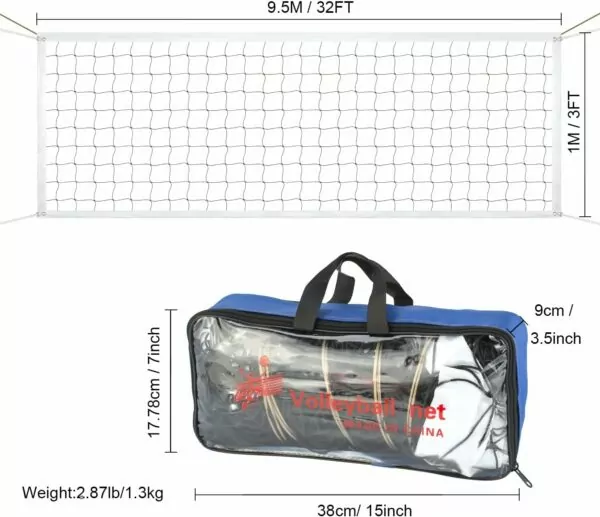 71J +LV+WFL. AC SL1500 Portable Heavy Duty Outdoor Beach Volleyball Net, 32 FT x 3 FT for Pool Backyard Schoolyard Indoor with Steel Wire (Poles Not Included)