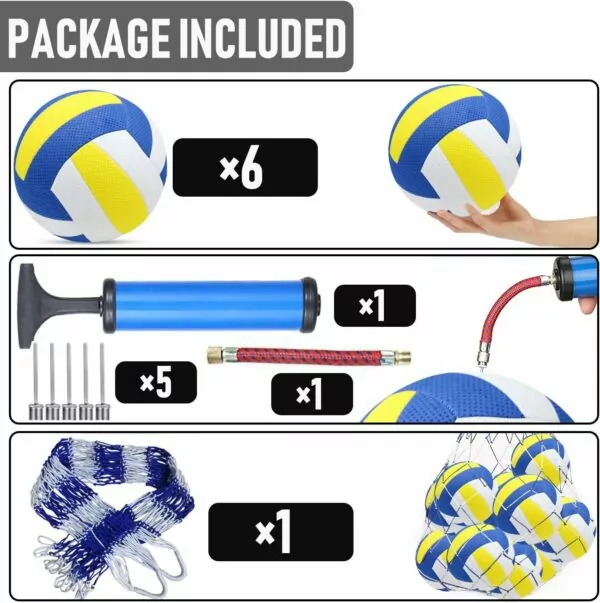 6 Pack Official Size 5 Volleyball Balls Volley Ball of Synthetic Leather,Includes Ball Pump and Net Bag,Competition Volleyball for Indoor Outdoor…