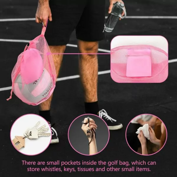 71Po2WgTdZL. AC SL1500 DLUGOPIS Pink Mesh Volleyball Bag Single Ball with Clip Drawstring Sackpack Soccer Ball Bag Basketball Bag Backpack Swim Bag Carry Bag with Zipper Pocket For Men Women Teen Gym Sports Gifts