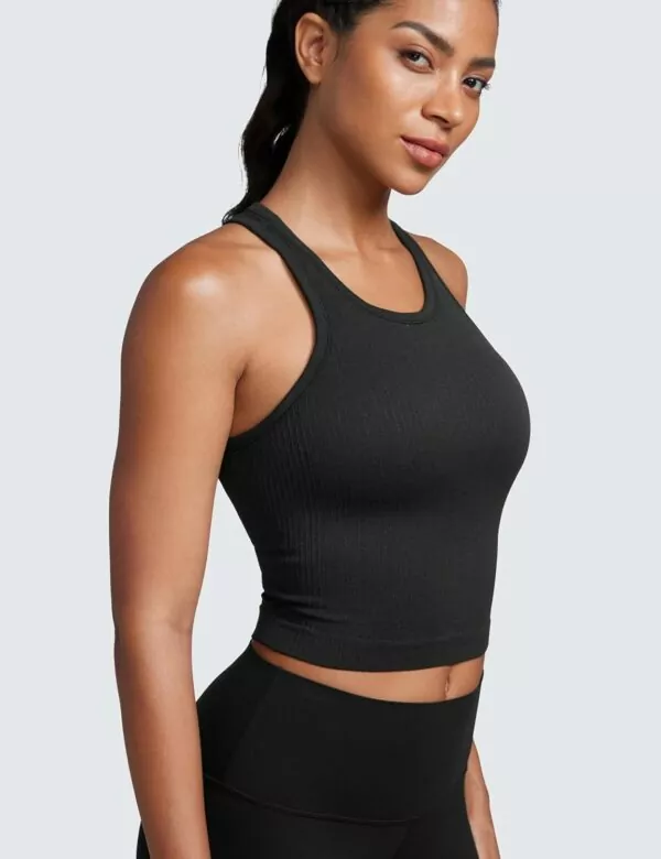 CRZ YOGA Womens Seamless Ribbed Longline High Neck Sports Bra - Racerback Padded Slim Fit Crop Tank Top with Built in Bra - Image 5