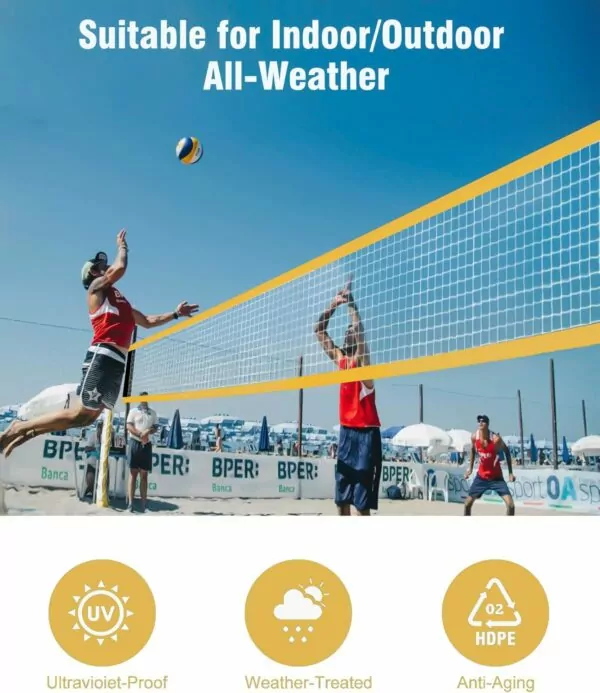 71YjFK9GRAL. AC SL1500 𝙉𝙀𝙒 Professional Volleyball Net Heavy Duty, 46 FT Aircraft Steel Cable, Upgraded Weather Resistant, Portable for Outdoor & Indoor, Pool, Trees, Backyard, Yard, Beach, Park, 32x3FT(Net Only)