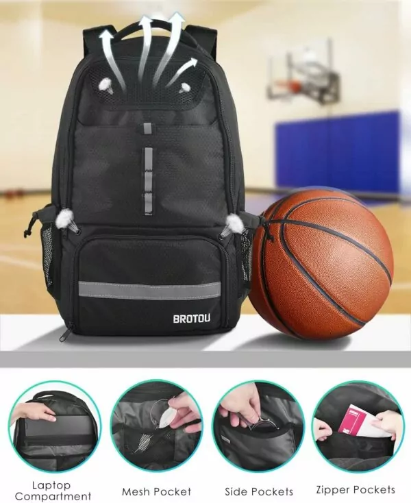 71aKe0anK2L. AC SL1200 BROTOU Basketball Backpack, Large Basketball Bag with Shoes and Ball Compartment, Soccer Backpacks for Basketball/Volleyball