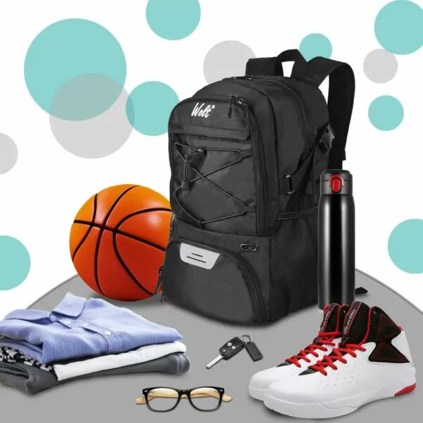 71nT7Cc+JmL. AC SL1500 WOLT | Basketball Backpack Large Sports Bag with Separate Ball Holder & Shoes Compartment, Best for Basketball, Soccer, Volleyball, Swim, Gym, Travel(Black)