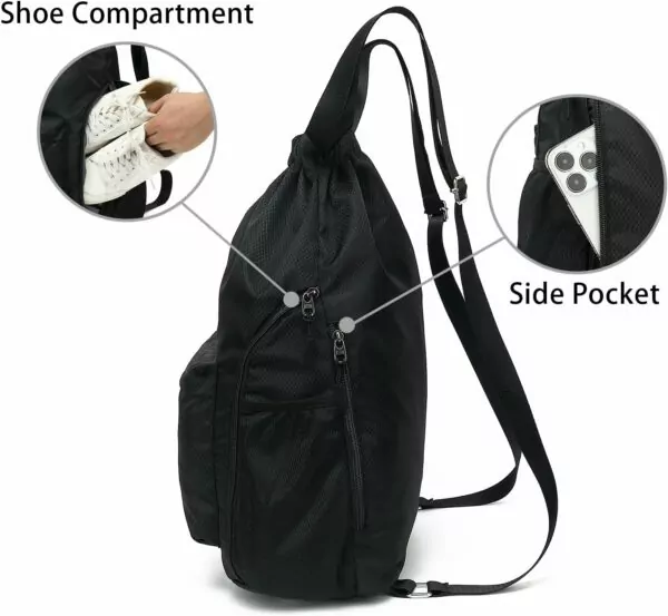 71nqosQ8bKL. AC SL1500 FUXINGYAO Drawstring Backpack Sports Gym Bag with Shoes Compartment, String Backpack Cinch for Women Men (Black)