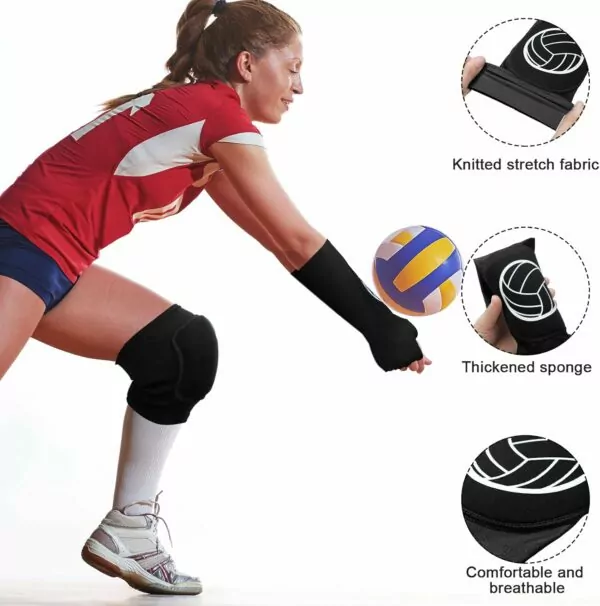 Volleyball Protection Set Sosation 2 Knee Pads Arm Sleeves Compression Forearm Wrist Guard with Thumb Hole Soft Breathable for Hitting Passing - Image 4