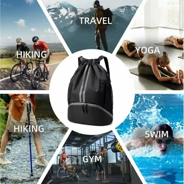 71yafK+2BZL. AC SL1200 Valleycomfy Sports Drawstring Backpack - Water Resistant String Bag with Side Mesh Pockets Shoe Compartment Gym Backpack for Women & Men Black