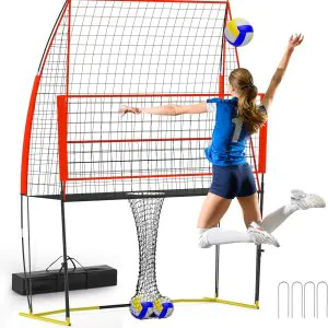 (8 X 11 FT) Volleyball Training Equipment Net for Indoor and Outdoor Volleyball Practice Net Station, Volleyball Spike Trainer Perfect for Team or Solo Training, Home Volleyball Net
