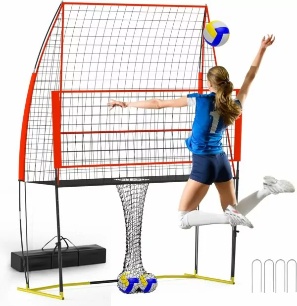 (8 X 11 FT) Volleyball Training Equipment Net for Indoor and Outdoor Volleyball Practice Net Station, Volleyball Spike Trainer Perfect for Team or Solo Training, Home Volleyball Net