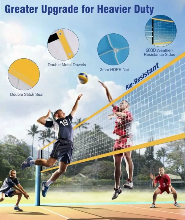 81+CcFMkCuL. AC SL1500 𝙉𝙀𝙒 Professional Volleyball Net Heavy Duty, 46 FT Aircraft Steel Cable, Upgraded Weather Resistant, Portable for Outdoor & Indoor, Pool, Trees, Backyard, Yard, Beach, Park, 32x3FT(Net Only)