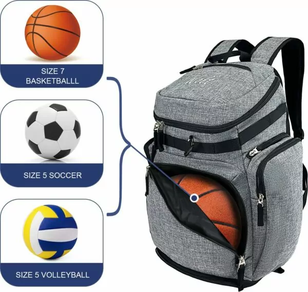 811gR0NaZRL. AC SL1450 WOLT | Basketball Backpack Bag with Separate Ball Compartment and Shoes Pocket，Large Sports Equipment Bag for Basketball, Soccer, Rugby, Volleyball, Baseball Sport Backpack Bag