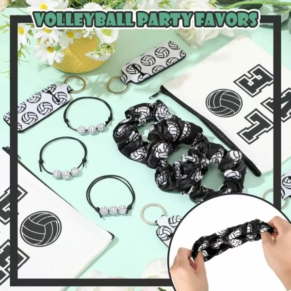 8196RXUBkmL. AC SL1500 Tigeen 60 Pcs Volleyball Gifts for Teen Girls 12 Volleyball Drawstring Gift Bags, 12 Charm Bracelet, 12 Hair Scrunchies, 12 Makeup Bag, 12 Lipstick Holders Keychain Sports Party Supplies Gifts