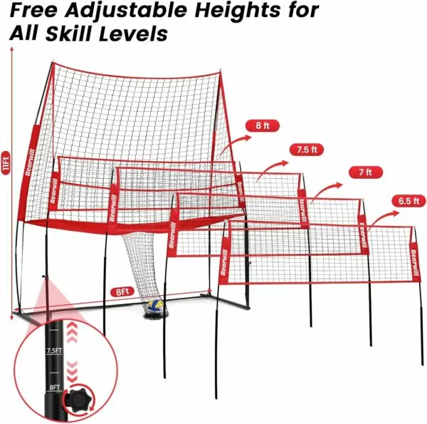 Volleyball Training Equipment, Volleyball Practice Net Station Update Freely Adjustable Height Volleyball Net for Backyard Indoor Outdoor Hitting Serving Passing Practice, 11x8ft