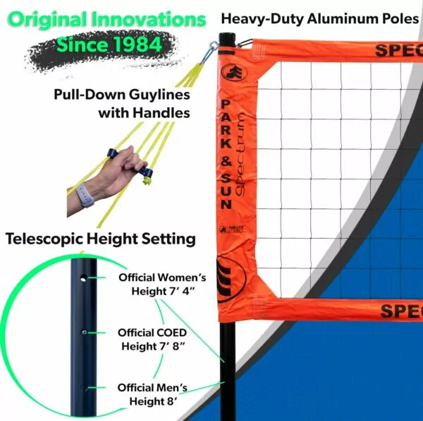 81Gsq7jYXYL. AC SL1500 Park & Sun Sports Spectrum Classic: Adjustable Professional Outdoor Volleyball Net System