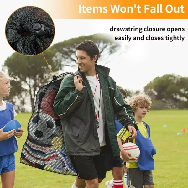 81HGFMAK2cL. AC SL1500 Extra Large Sports Ball Bag, Heavy Duty Breathable Mesh Storage Bag, 40" x 30" Hold 10-12 Soccer Basketball Volleyball Football, Adjustable Shoulder Strap, Ideal for Coaches, Team, Swimming Gear