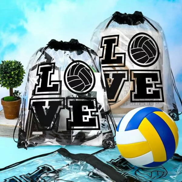 81JCE09+LzL. AC SL1500 12 Pcs Sports Drawstring Bag Favors Clear Gift Bag Sporting Goody Bags Waterproof Stadium Backpack (Volleyball)