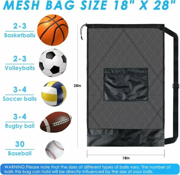 BROTOU Sports Mesh Bag Sports Equipment Bags Heavy Duty Drawstring Backpack Sport Balls Bag for Beach, Travel, Gym, Swimming Gear with Shoulder Strap