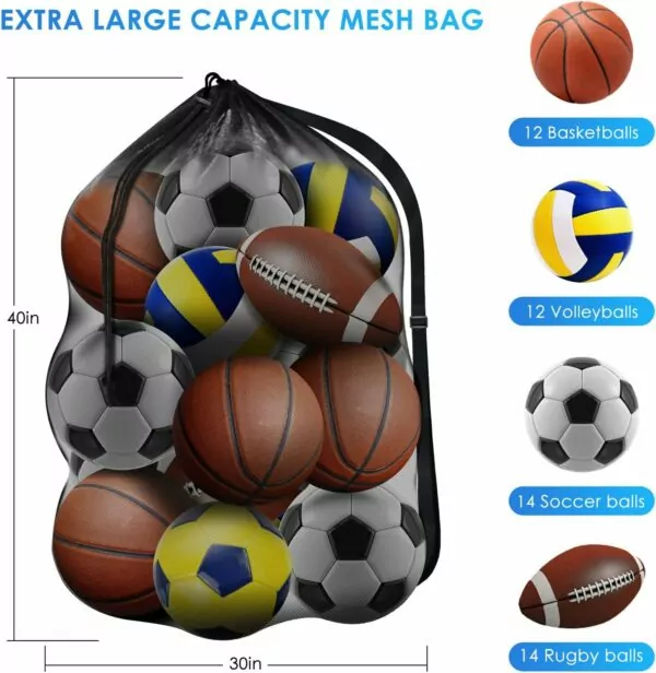 81d9KeJN6DL. AC SL1500 BROTOU Extra Large Sports Ball Bag Mesh, Basketball Bags Team Balls, Adjustable Shoulder Strap, Team Work Ball Bags for Holding Soccer, Football, Volleyball, Swimming Gear (30” x 40”)