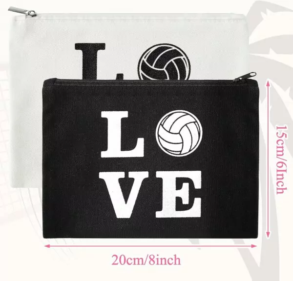 81kBAuIrlGL. AC SL1500 Weewooday 12 Pieces Volleyball Gift Volleyball Makeup Bags Canvas Cosmetic Bags with Words Volleyball Portable Storage Case Travel Make up Pouches with Zipper for Women, 2 Colors