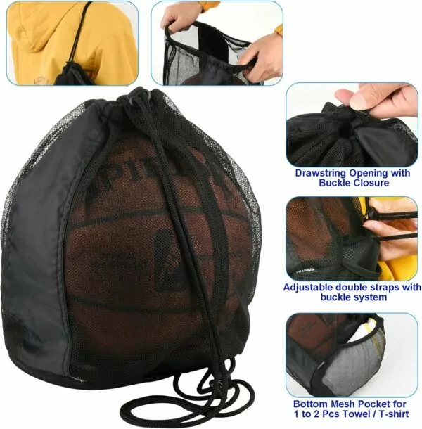 81lGBOtWMfL. AC SL1500 Cosmos Single Ball Bag Mesh Carry Bag Sport Game Ball Storage Bag Drawstring Sackpack Sling Back Bag for Carrying Basketball Volleyball Rugby Ball Soccer Football, Also as Swim Bag Gym Bag Sports Bag