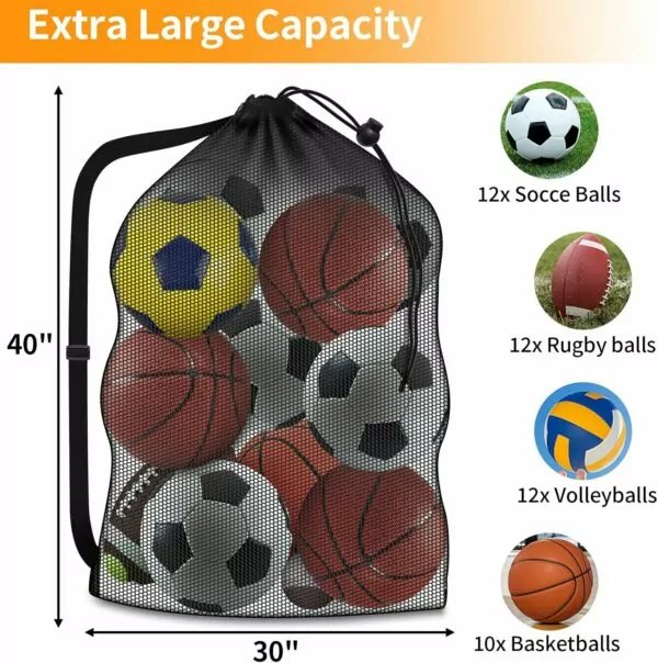 81non K5QDL. AC SL1500 Extra Large Sports Ball Bag, Heavy Duty Breathable Mesh Storage Bag, 40" x 30" Hold 10-12 Soccer Basketball Volleyball Football, Adjustable Shoulder Strap, Ideal for Coaches, Team, Swimming Gear