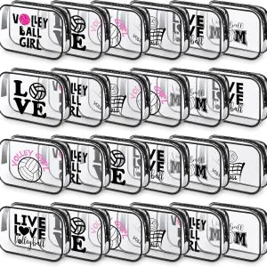 Abbylike 24 Pcs Waterproof Cosmetic Bag 7 x 4.7 x 2.4'' Makeup Bag Cosmetic Toiletry Zipper Pouch Clear Zipper Case for Women(Volleyball)