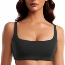 CRZ YOGA Butterluxe Spaghetti Strap Sports Bras for Women - Square Neck Yoga Wireless Bra Padded Cami Crop Top