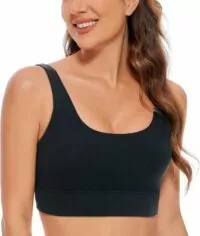 CRZ YOGA Butterluxe Womens U Back Sports Bra - Scoop Neck Padded Low Impact Yoga Bra Workout Crop Top with Built in Bra