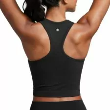 CRZ YOGA Womens Seamless Ribbed Longline High Neck Sports Bra - Racerback Padded Slim Fit Crop Tank Top with Built in Bra