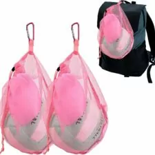 DLUGOPIS Pink Mesh Volleyball Bag Single Ball with Clip Drawstring Sackpack Soccer Ball Bag Basketball Bag Backpack Swim Bag Carry Bag with Zipper Pocket For Men Women Teen Gym Sports Gifts