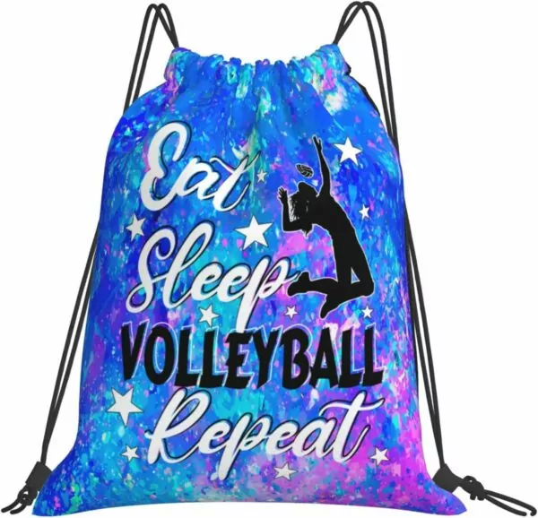 Eat Sleep Volleyball Repeat Drawstring Backpack Gym String Bag Drawstring Sackpack Sport For Womens Mens