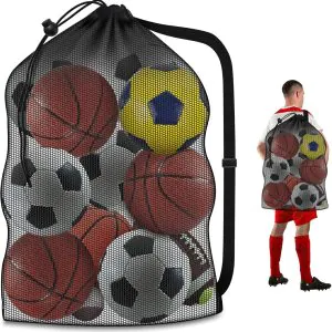 Extra Large Sports Ball Bag, Heavy Duty Breathable Mesh Storage Bag, 40" x 30" Hold 10-12 Soccer Basketball Volleyball Football, Adjustable Shoulder Strap, Ideal for Coaches, Team, Swimming Gear