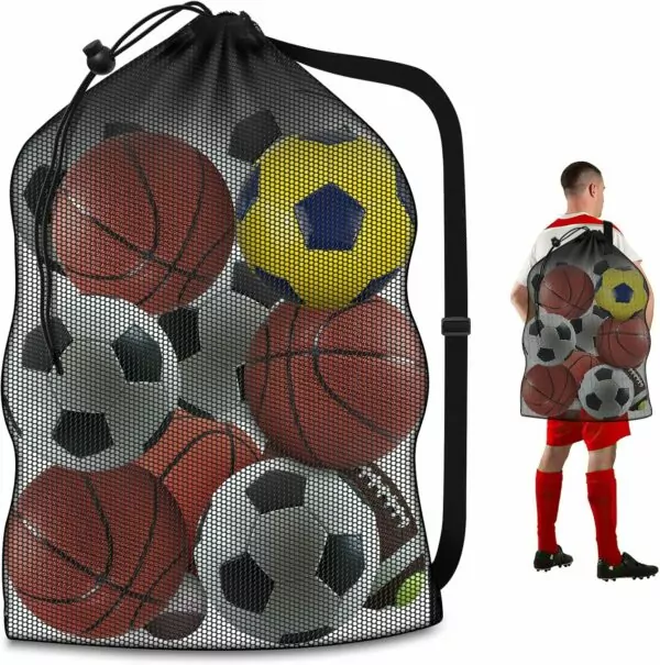 Extra Large Sports Ball Bag, Heavy Duty Breathable Mesh Storage Bag, 40" x 30" Hold 10-12 Soccer Basketball Volleyball Football, Adjustable Shoulder Strap, Ideal for Coaches, Team, Swimming Gear