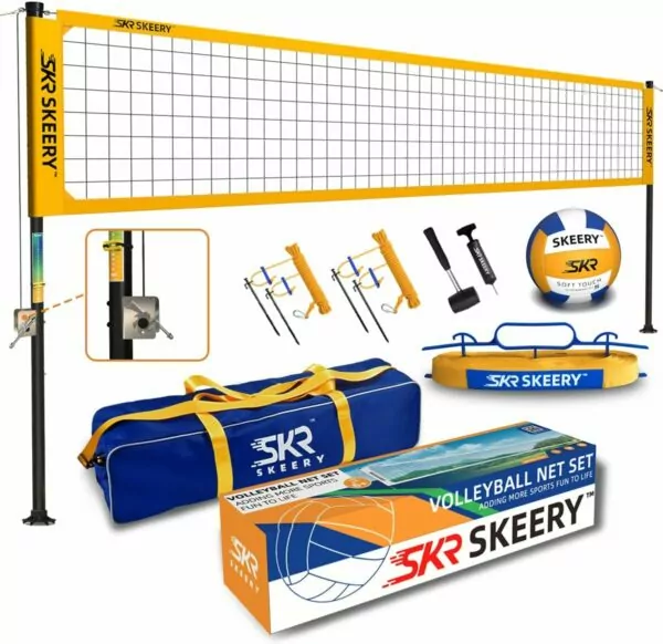 Outdoor Heavy Duty Volleyball Net Set, Anti-Sag Design, Adjustable Aluminum Poles, Portable Volleyball Net for Backyard,Grass and Beach