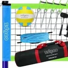 Outdoor Portable Volleyball Net System - Adjustable Height Poles with Soft Volleyball Ball, Pump, Hammer, Boundary Line, and Carry Bag for Backyard, Beach, Lawn