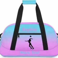 Personalized Kids Duffle Bag for Girls, Custom Sport Gym Bag with Name, Fit School Practice, or Overnight Weekender Travel Pink Volleyball