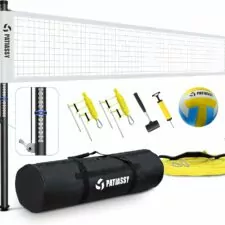 Portable Professional Outdoor Volleyball Net Set with Adjustable Height Aluminum Poles, Winch System, Volleyball with Pump and Carrying Bag for Backyard Beach